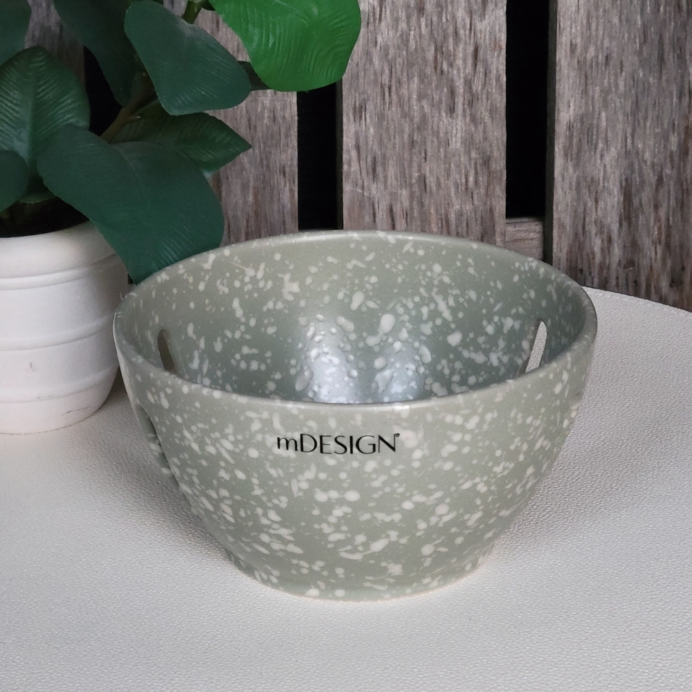 Sage Green Speckled Decorative Ceramic Yarn or Berry Bowl By mDESIGN